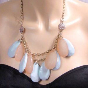 Vintage Gold Tone Powder Blue Pale Pink Bobble Necklace